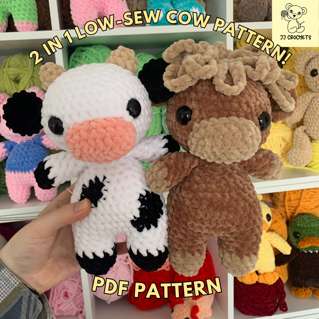 2 in 1 Low-Sew Cow and Highland Cow Crochet Pattern
